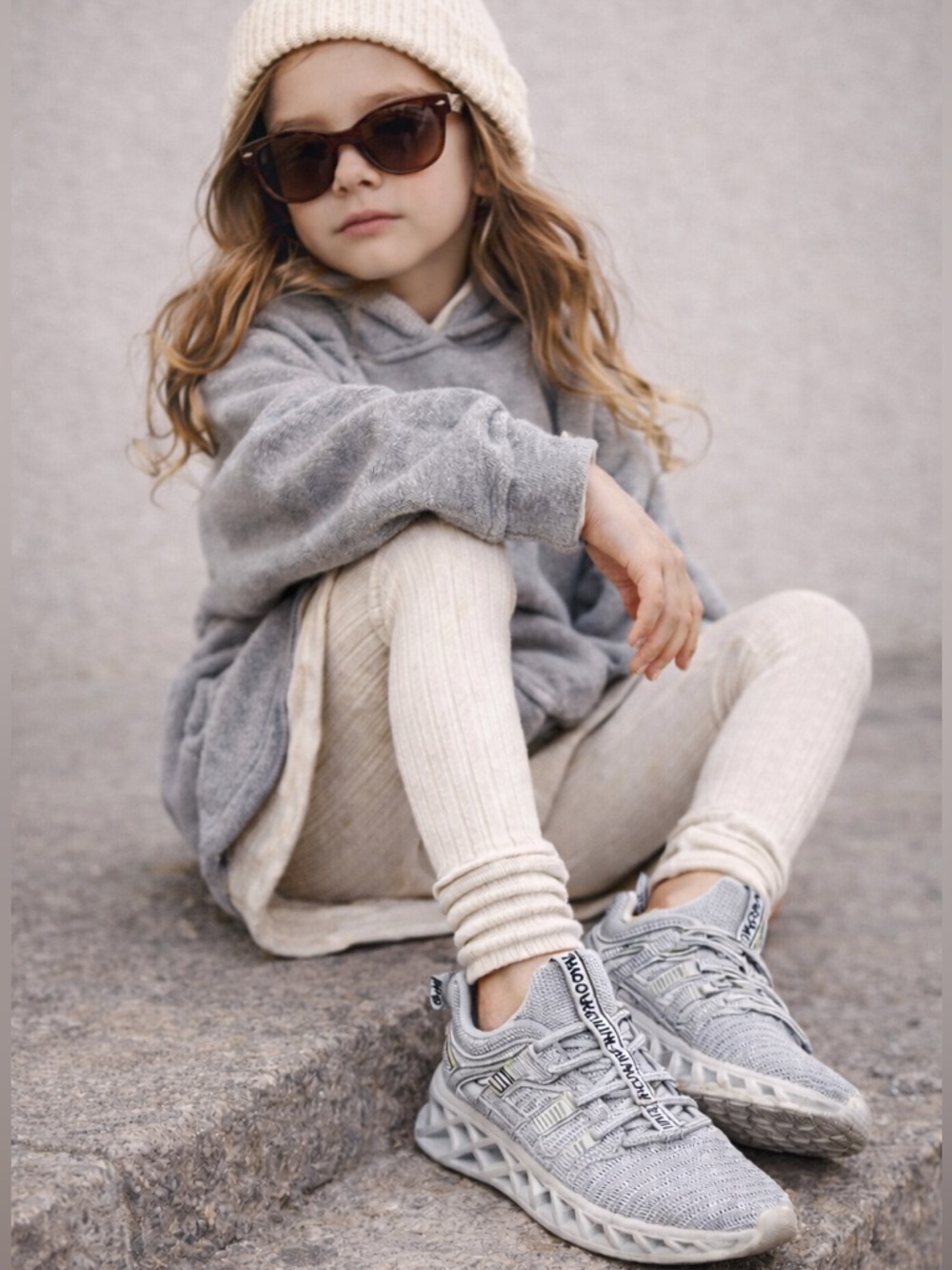 Koppu Unisex Kids Sneakers EU34.5 US2.5 Gray Knit Athletic Shoes LN